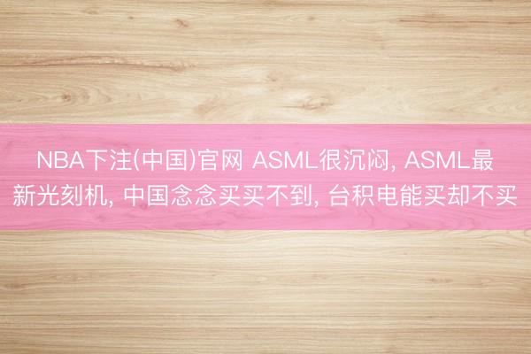 NBA下注(中国)官网 ASML很沉闷, ASML最新光刻机, 中国念念买买不到, 台积电能买却不买