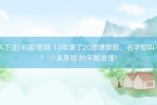 NBA下注(中国)官网 13年演了20部爆款剧，名字却叫不出？'小吴彦祖'的辛酸谁懂！