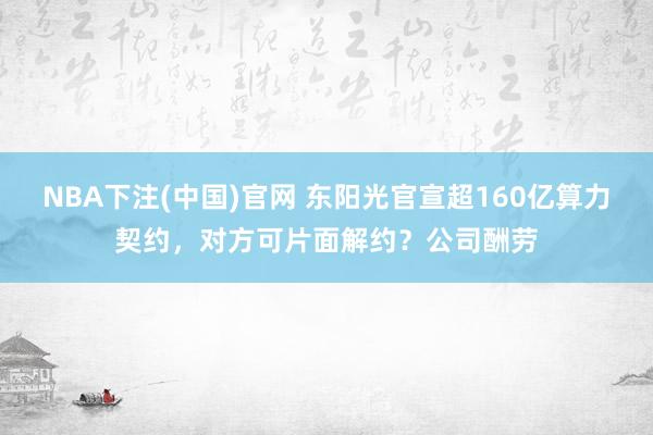 NBA下注(中国)官网 东阳光官宣超160亿算力契约，对方可片面解约？公司酬劳